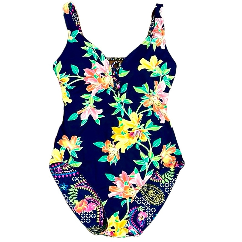 Tommy Bahama Sun Lilies Reversible Lace Back One Piece - Picture 4 of 16